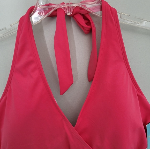 Bal Harbour One Piece Color Block Halter One Piece Tummy Control Swimsuit 20 New - Picture 3 of 10